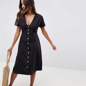 Button through midi casual skater dress